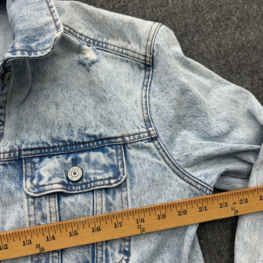 Abercrombie & Fitch Denim Jacket Womens Sz L Trucker Distressed Jean‎ Jacket - Picture 7 of 11